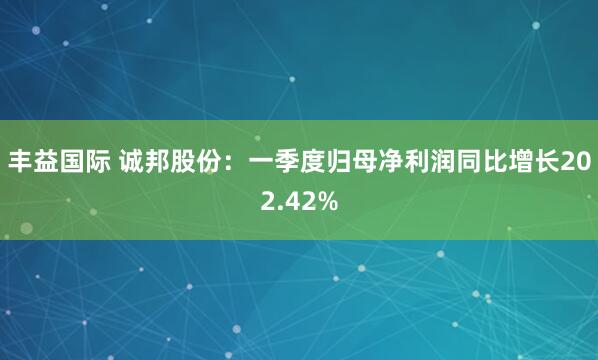 丰益国际 诚邦股份：一季度归母净利润同比增长202.42%